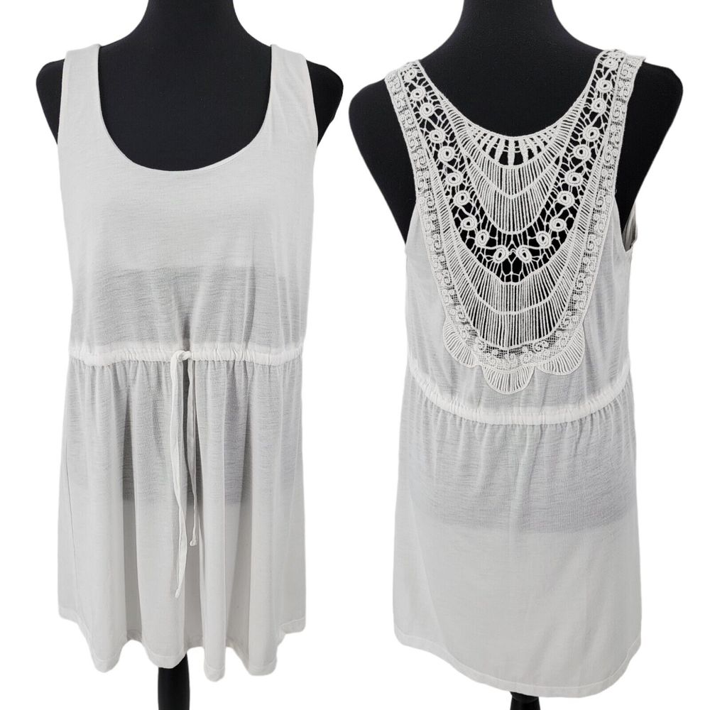 New Directions Swim Coverup Womens Medium Drawstring Waist Lace Detail Back